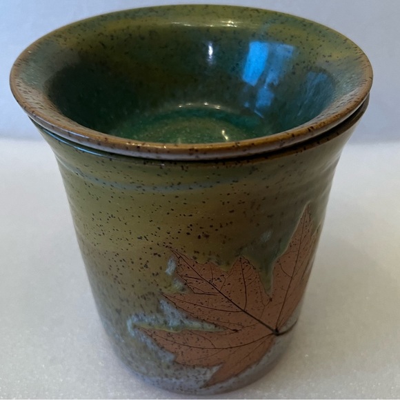 Carmen’s Pottery Maple Leaf Imprint Green Aqua Planter Vase & bowl - Picture 8 of 11